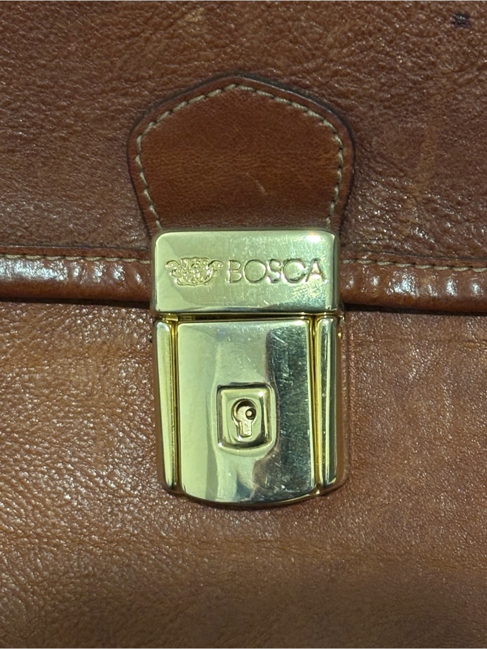 Bosca Tan Leather Briefcase with Gold Hardware - Picture 3 of 8